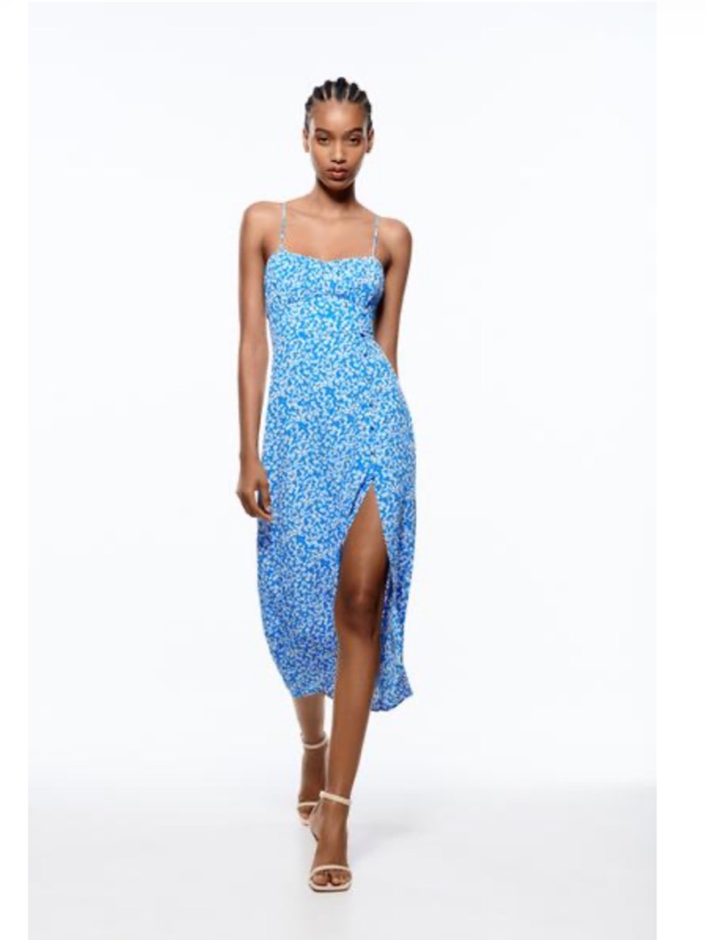 Zara Floral Print Corset Dress - Blue/White/Yellow